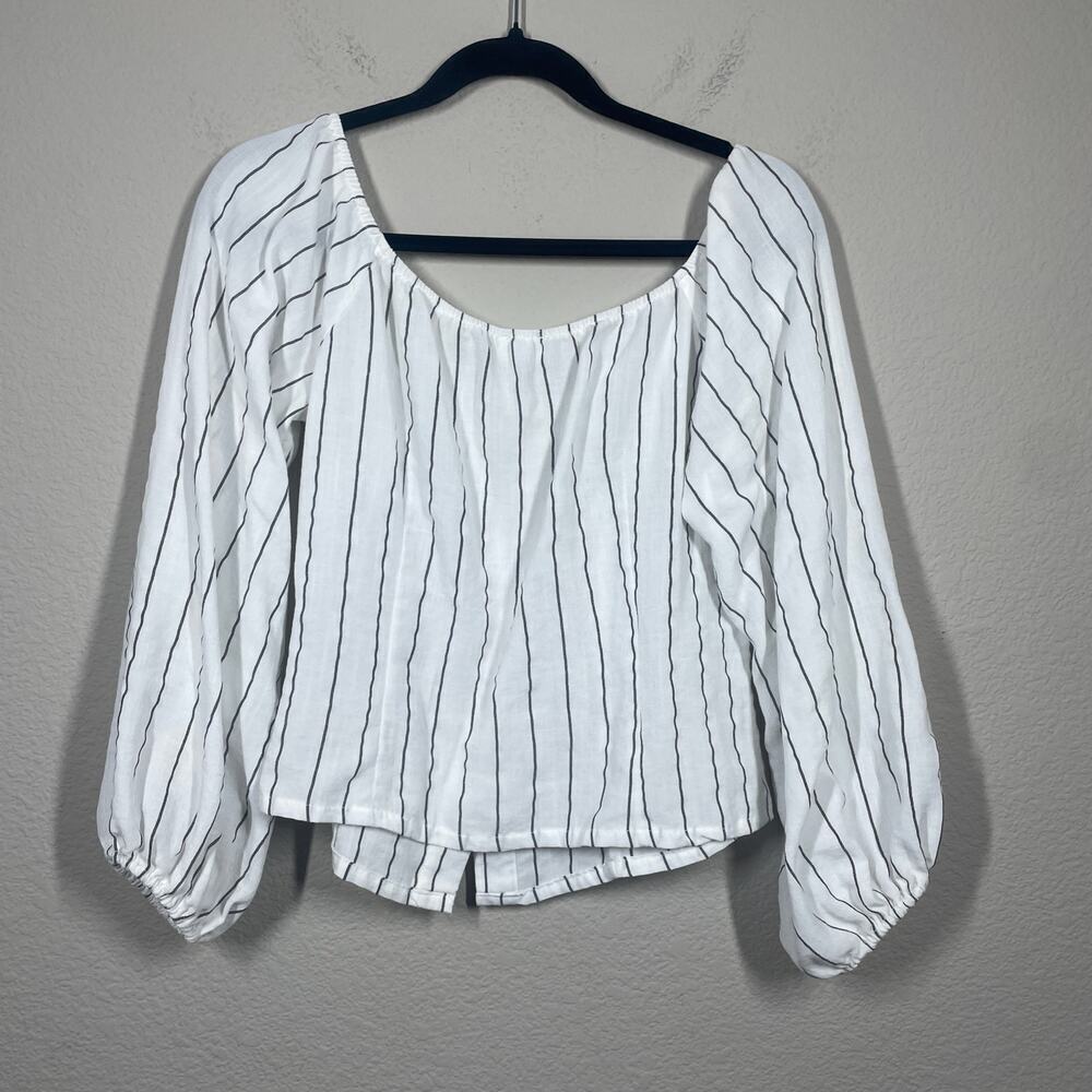 Superdown XL Kaylee Button Up Off The Shoulder Top Stripe Linen Long Sleeves - Picture 3 of 9